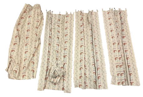 GREEFF for WARNER COTTON DRAPES: (4) drapes with tiebacks. (1) 60 inch length; bottom width 100 inches, top width 52 inches. (3) 63 x 48 inches. Condition: Good. Temp No 2937