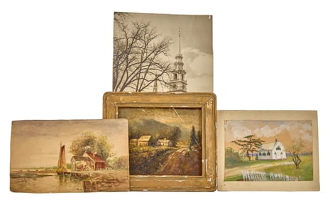 KEENE NH CONGREGATIONAL CHURCH & (3) PAINTINGS