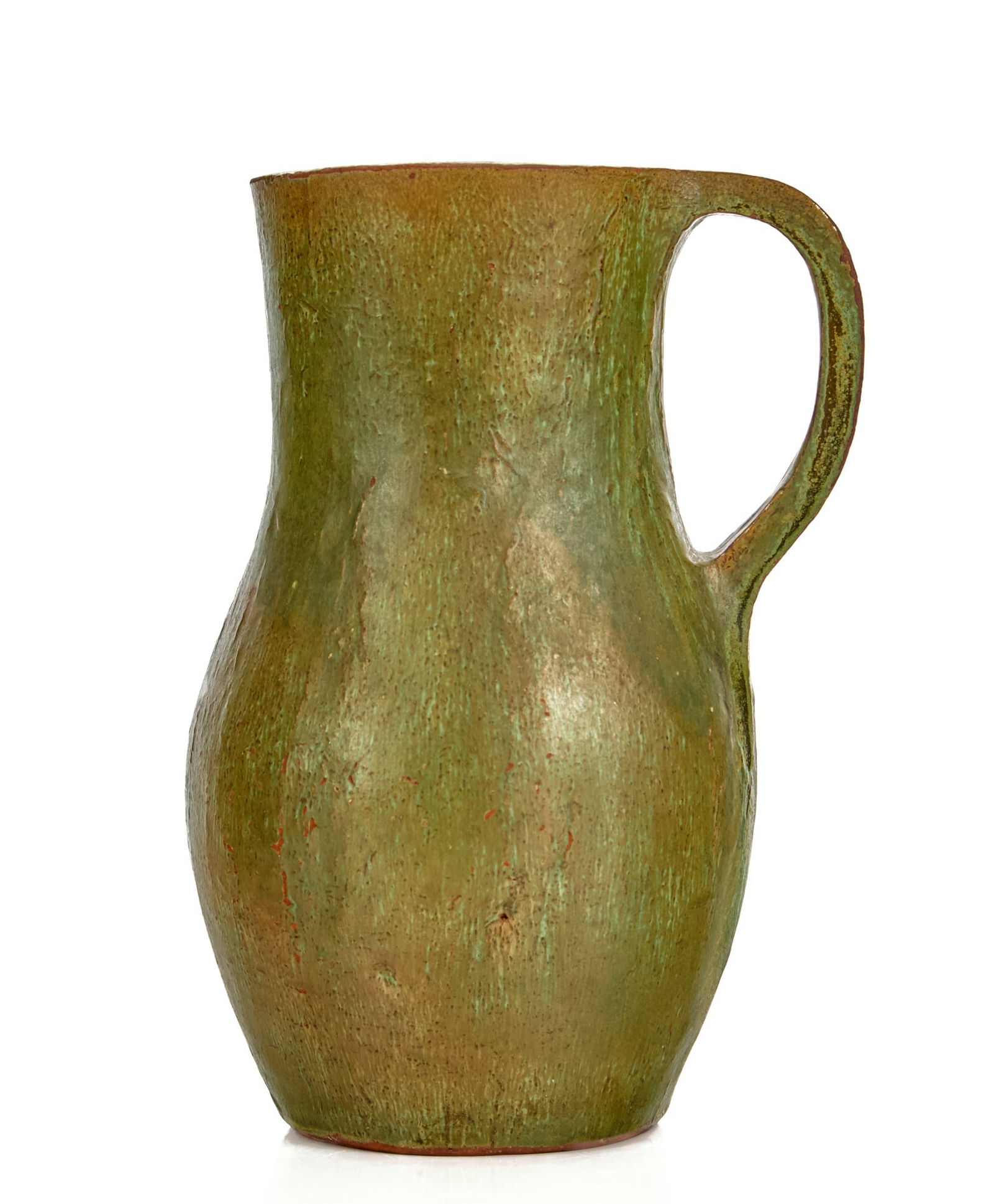 PERIOD ARTS & CRAFTS REDWARE PITCHER: Richly glazed. Signed in cipher 9 inches Condition: Wear / loss to glaze to edges Temp No 2358