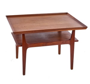 MID CENTURY MODERN TEAK DISH TOP END TABLE