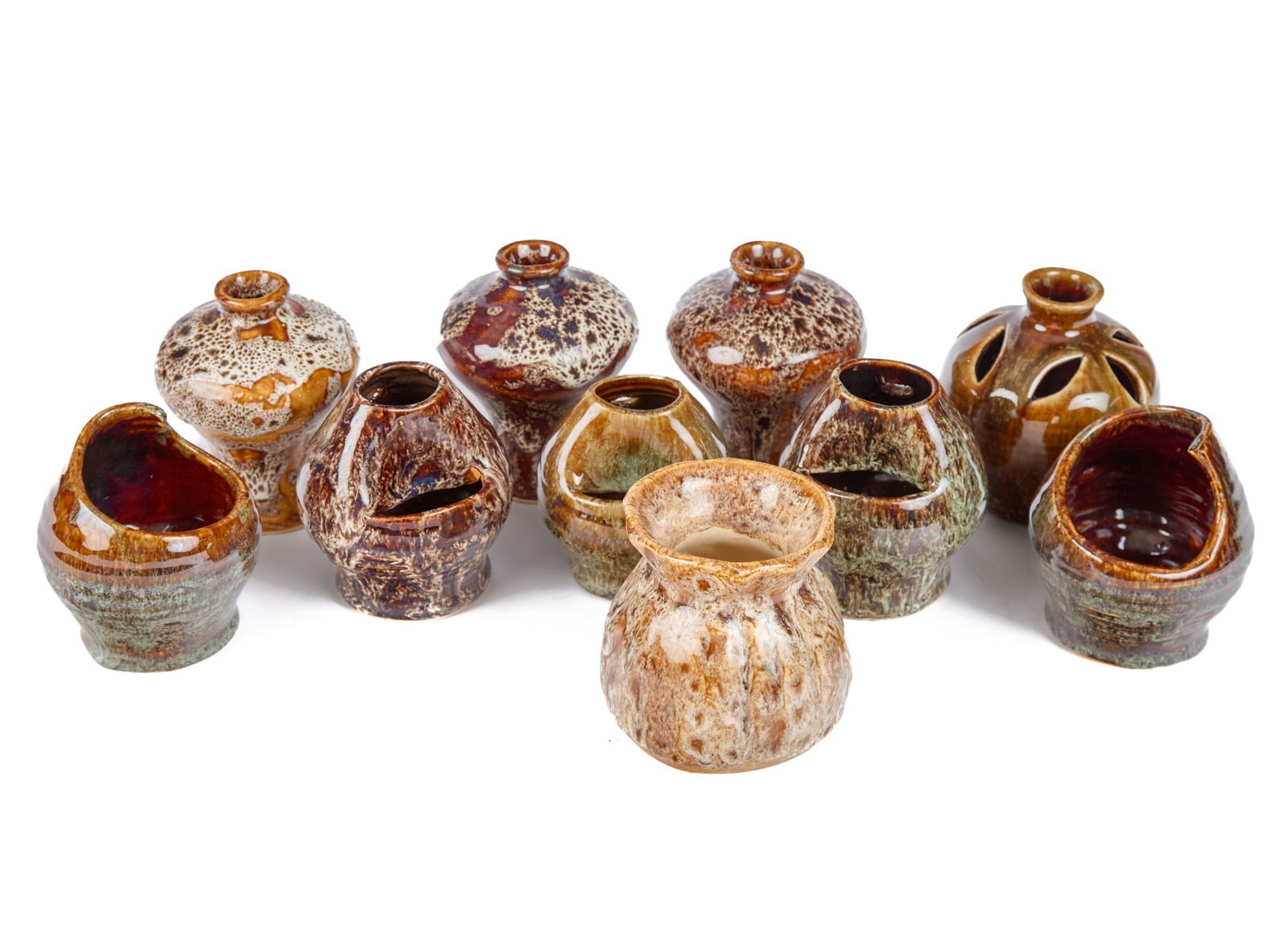(10) ARTISAN CRAFTED GLAZED EARTHENWARE VASES (1 of 10)