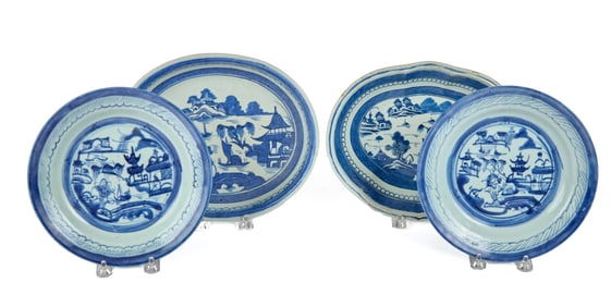 LOBED CANTON TRAY, LOW OVAL DISH & (2) PLATES