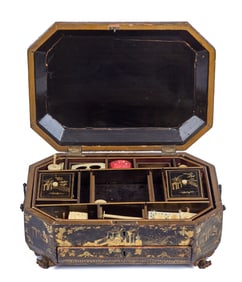(19th c) CHINESE LACQUERED SEWING BOX
