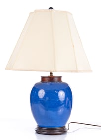 CHINESE CERAMIC TABLE LAMP in LAPIS LAZULI GLAZE