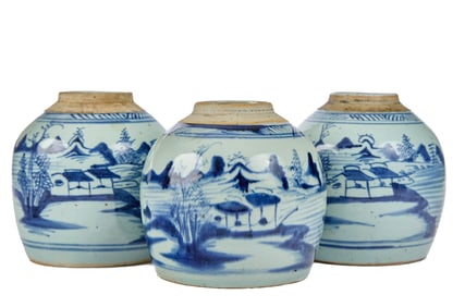 (3) (19th c) CANTON GINGER JARS