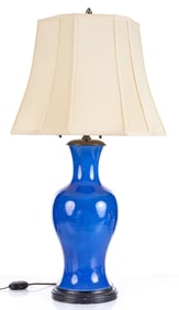CHINESE PORCELAIN TABLE LAMP in COBALT BLUE GLAZE