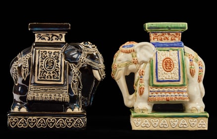 (2) GLAZED CERAMIC ELEPHANT-FORM STANDS