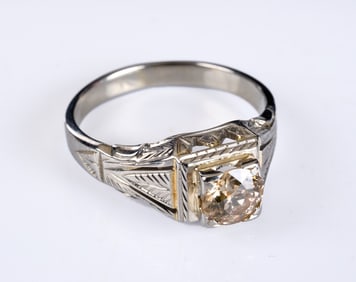 18k WHITE GOLD RING set with approx. 1ct DIAMOND