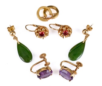 (3) PAIRS of 14k GOLD EARRINGS & (1) PAIR 18k