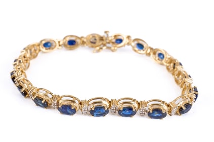 14k GOLD NECKLACE set with SAPPHIRE & DIAMOND