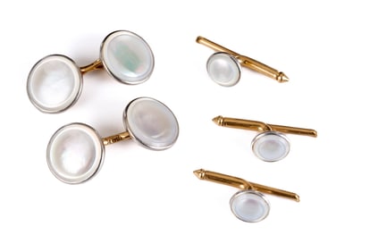 14k GOLD & PEARL ENAMEL STUD SET