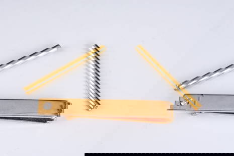 18k GOLD COLLAR BAR & 14k GOLD TIE CLIP w/ DIAMOND: Marked 18k gold collar bar set with (2) diamonds signed "Olenne?" and marked 14k gold tie clip set with diamond. 1 3/4 inches. 2.5 dwt 18k gross weight, 5 dwt 14k gross weight. Condition: Collar bar i
