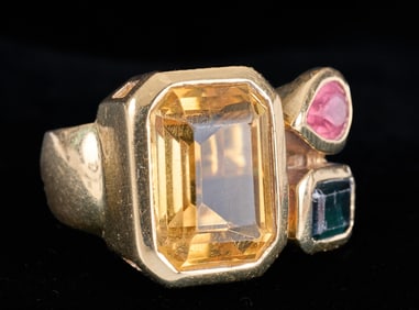 14k GOLD COCKTAIL RING set with HARDSTONES