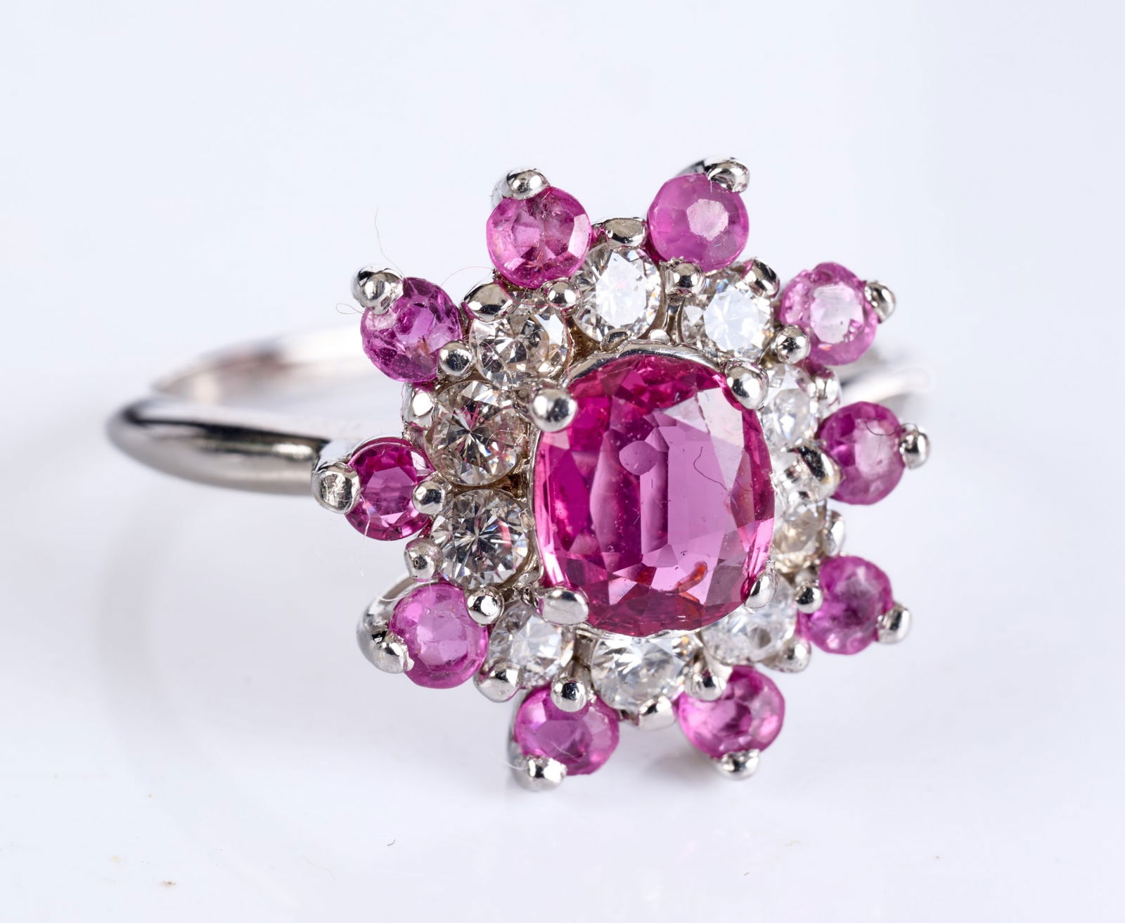 14k WHITE GOLD RING with PINK SAPPHIRE & DIAMOND (1 of 8)