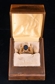 14k GOLD RING set with SAPPHIRE & DIAMOND