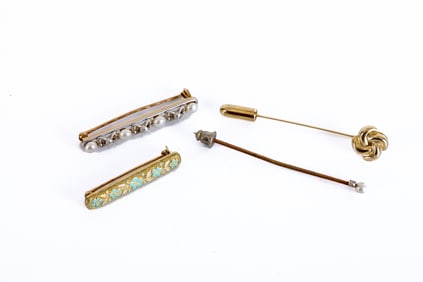 (2) 14k GOLD BAR, (2) 14k GOLD STICK PINS