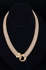 ITALIAN 14k YELLOW & WHITE GOLD MESH NECKLACE