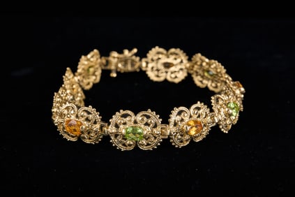 14k GOLD BRACELET set with CITRINE & PERIDOT