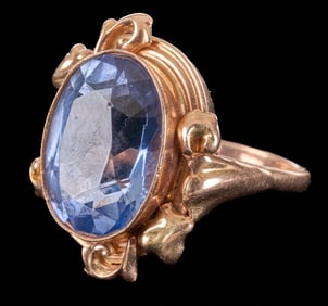 RUSSIAN 14k GOLD RING set with FACETED HARDSTONE