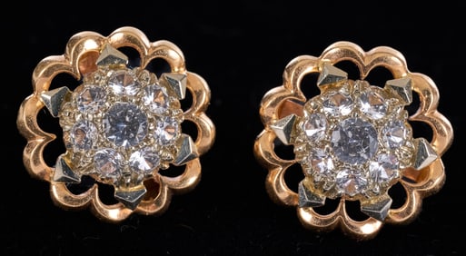 PAIR of 18k GOLD EARRINGS set with WHITE TOPAZ