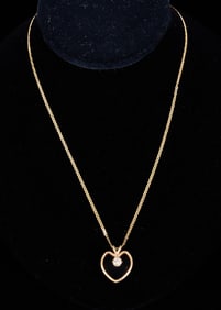 14k GOLD NECKLACE & HEART PENDANT set with DIAMOND
