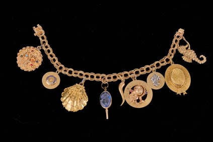 14k GOLD CHARM BRACELET with 14k CHARMS