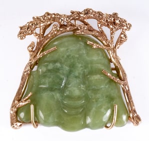 FIGURAL 10k+ GOLD & JADE PENDANT/BROOCH