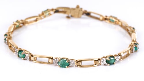 14k GOLD BRACELET set with DIAMONDS & EMERALDS