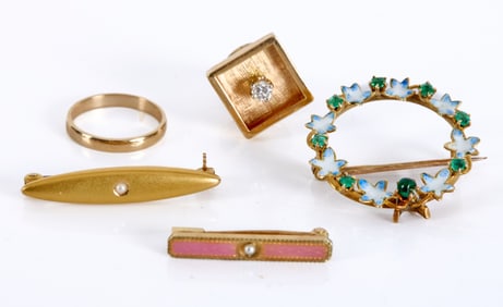 14k GOLD PIN, TIE TACK, BARS & 10k GOLD BABY RING