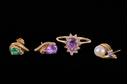 14k GOLD RING & (3) 10K GOLD EARRINGS
