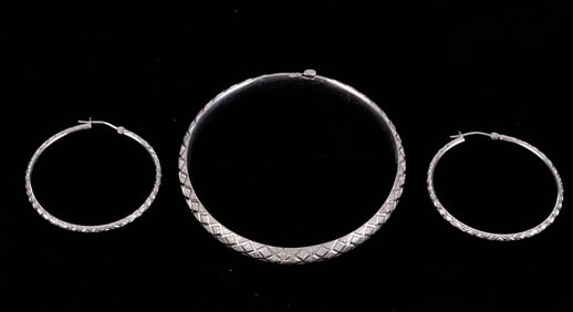 DESIGNER 10k WHITE GOLD BRACELET & 14k EARRINGS