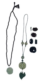 GROUP of MOSTLY CARVED CHINESE JADE JEWELRY