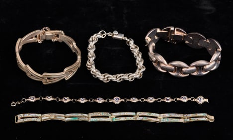 (3) MEXICAN and (2) 925 SILVER BRACELETS