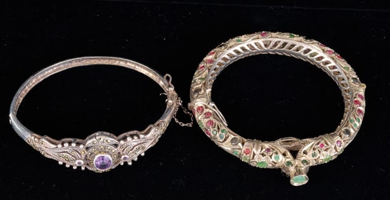 (2) STERLING BRACELETS with RUBY, SAPPHIRE, etc