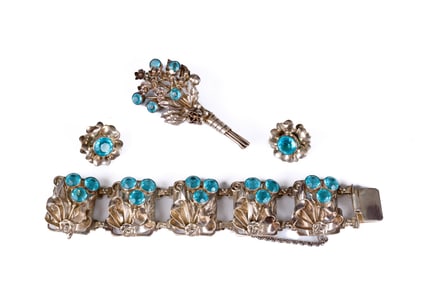 HANDMADE STERLING & PASTE JEWELRY SUITE