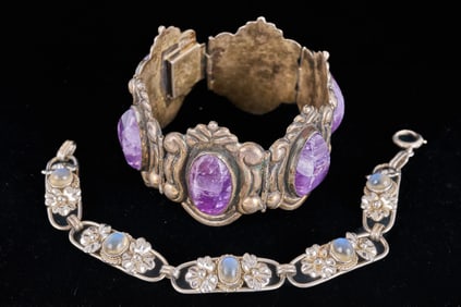 (2) STERLING BRACELETS with AMETHYST & MOONSTONE