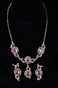 STERLING NECKLACE & EARRINGS set with AMETHYST
