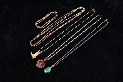 (4) STERLING SILVER NECKLACES & (1) BRACELET
