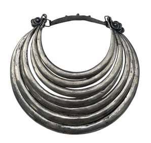 LARGE HANDMADE TRIBAL SILVER PLATE NECKLACE