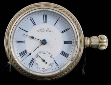 NEW ERA POCKET WATCH with LOCOMOTIVE ENGRAVING