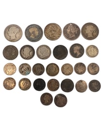 GROUPING of (19th c) FOREIGN SILVER COINS