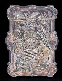 CALLING CARD CASE ENGRAVED with AMERICAN EAGLE: Unmarked coin silver. 3 1/4 x 2 1/4 inches 1.14 troy ounces Condition: Very good Temp No 2651