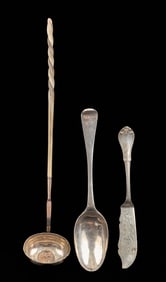 INTERESTING (18th c) SILVER & COIN TABLESPOON etc