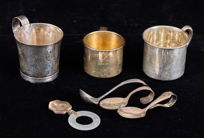 JUVENILE STERLING CUPS, SPOONS & TEETHING RING