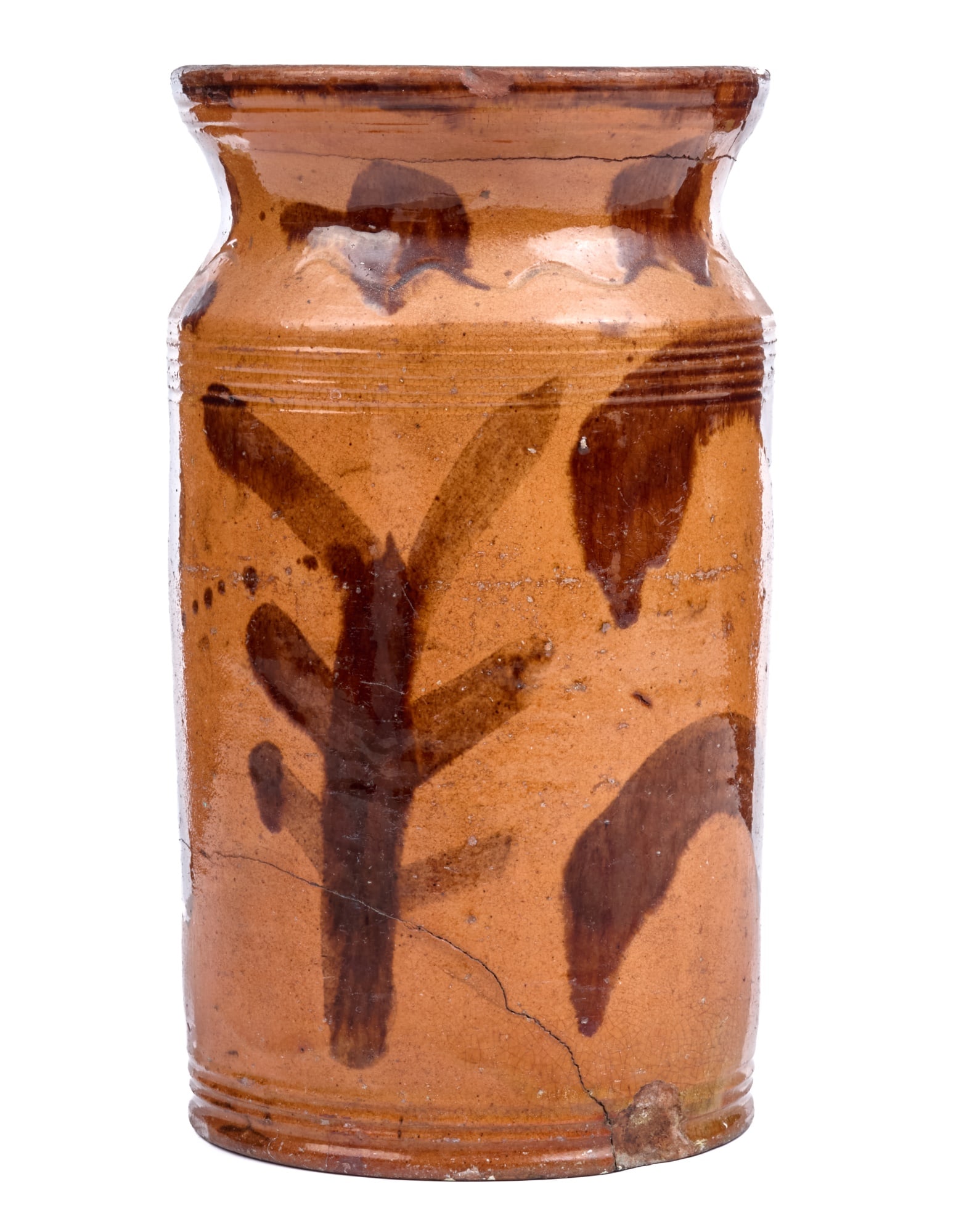 MANGANESE DECORATED (19th c) GLAZED REDWARE JAR (1 of 7)