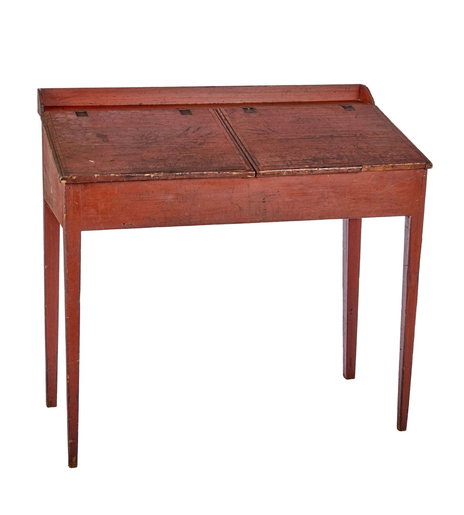 COUNTRY PINE SIDE-BY-SIDE SCHOOL DESK in RED PAINT (1 of 7)
