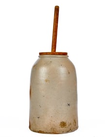 DIMINUTIVE SALTGLAZED STONEWARE BUTTER CHURN