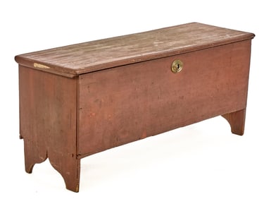 DIMINUTIVE (19th c) BLANKET CHEST in RED PAINT
