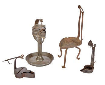 (2) IRON & (2) TIN BETTY LAMPS