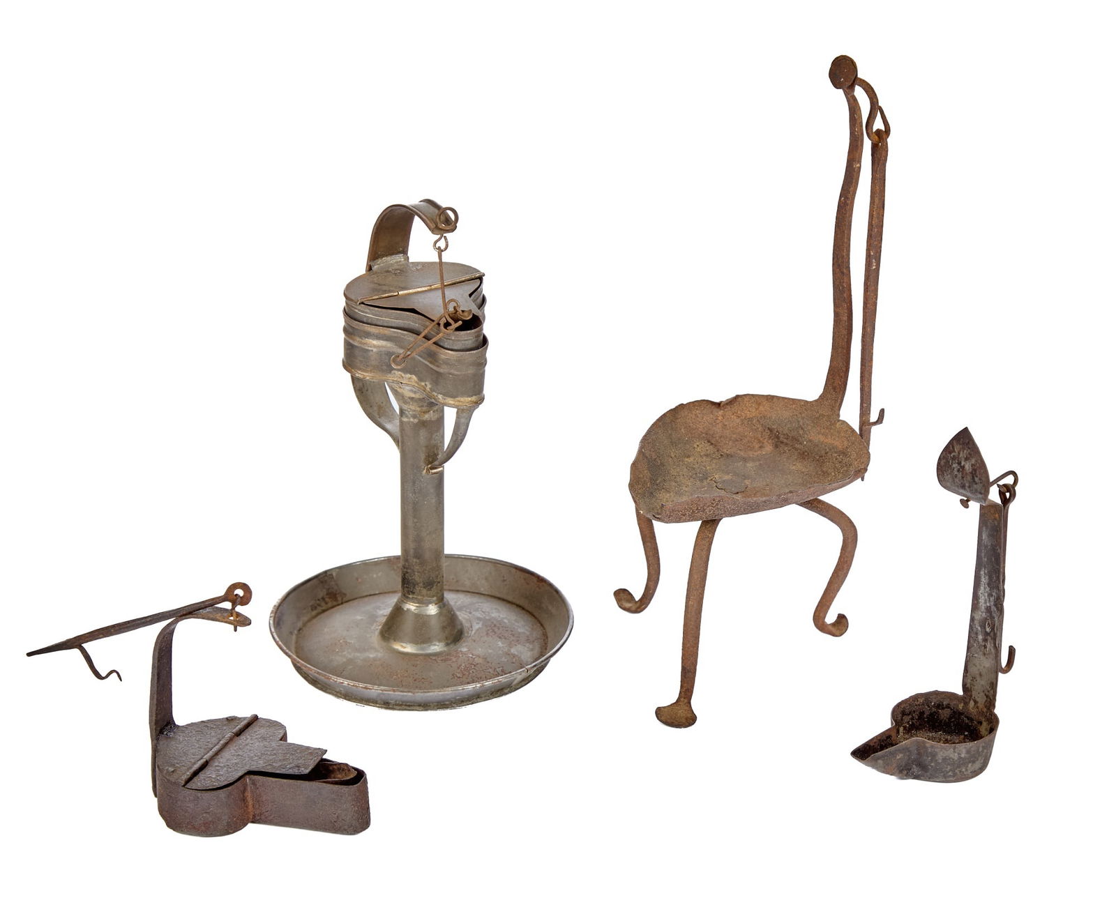 (2) IRON & (2) TIN BETTY LAMPS (1 of 7)